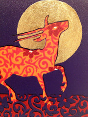 Limited Edition Print Signed Gilded Linocut Antelope XIV