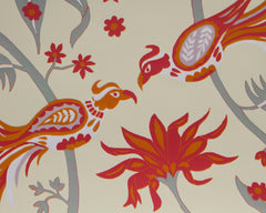 Limited Edition Print Signed Reduction Linocut Birds Jungle Flowers II closeup
