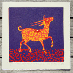 Limited Edition Print Signed Reduction Linocut Antelope I