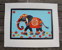 Limited Edition Print Signed Reduction Linocut Elephant III