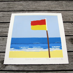 Limited Edition Print Signed Reduction Linocut Back Beach