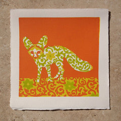 Limited Edition Print Signed Reduction Linocut Fennec Fox VIII