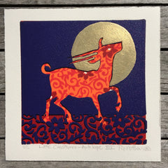 Limited Edition Print Signed Gilded Linocut Antelope XIV