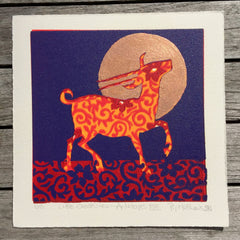 Limited Edition Print Signed Gilded Linocut Antelope XVII