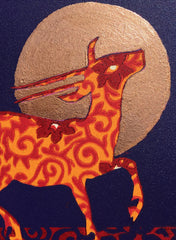 Limited Edition Print Signed Gilded Linocut Antelope XVII closeup