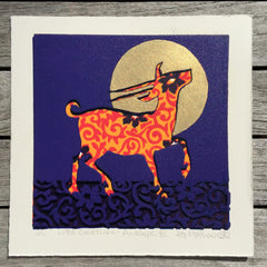 Limited Edition Print Signed Gilded Linocut Antelope XII
