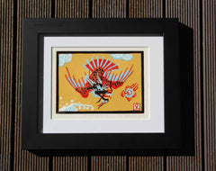 Limited Edition Print Signed Reduction Linocut Dragon Bird I framed