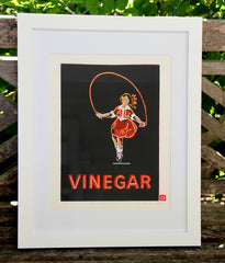 Limited Edition Print Signed Reduction Linocut Skipping Girl Night framed