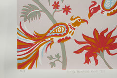 Limited Edition Print Signed Reduction Linocut Birds Jungle Flowers XIV Pip Matthews