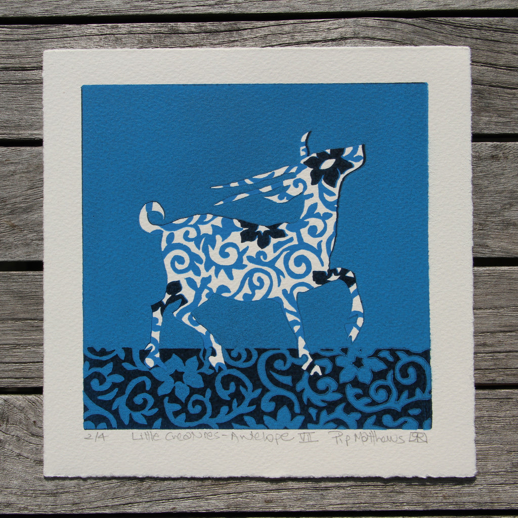 Limited Edition Print Signed Reduction Linocut Antelope VII