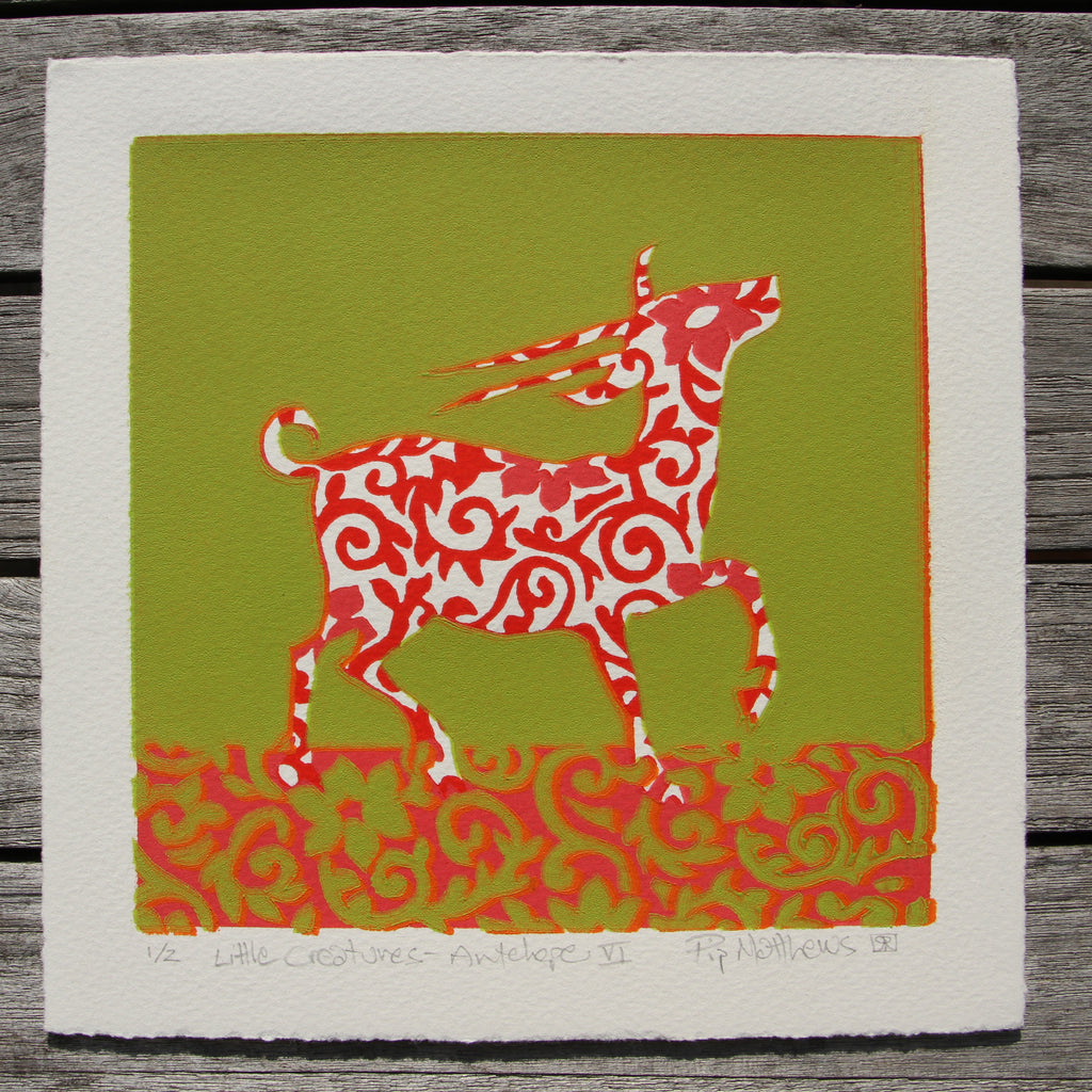 Limited Edition Print Signed Reduction Linocut Antelope VI