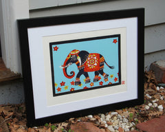 Limited Edition Print Signed Reduction Linocut Elephant III framed