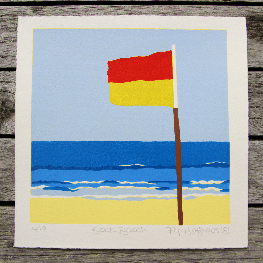 Limited Edition Print Signed Reduction Linocut Back Beach