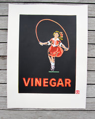 Limited Edition Print Signed Reduction Linocut Skipping Girl Night