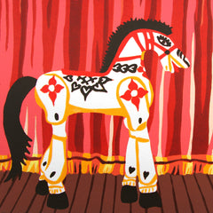 Limited Edition Print Signed Reduction Linocut Show Pony closeup
