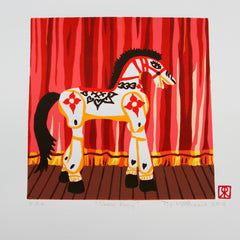 Limited Edition Print Signed Reduction Linocut Horse Show Pony