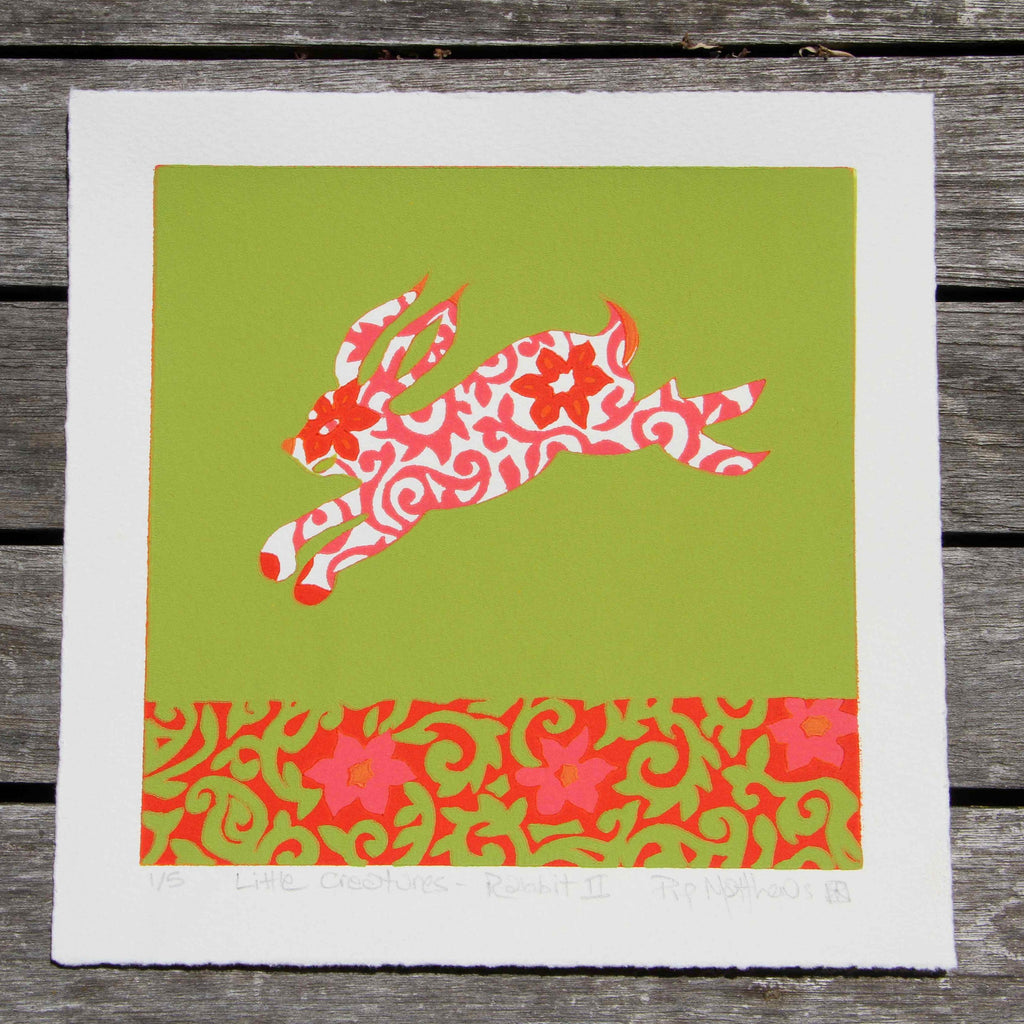 Limited Edition Print Signed Reduction Linocut Rabbit II